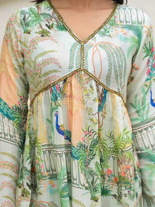 Green Digital Printed Muslin Co-Ord set
